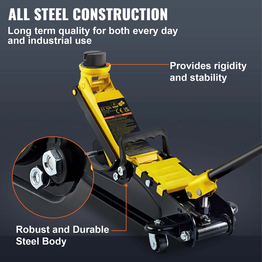 Podnośnik hydrauliczny podłogowy 2,5T Pneumatyczny Niski Profil Podnośnik Podłogowy Ciężki Stalowy Podnośnik Wyścigowy z Pojedynczą Pompką Tłokową