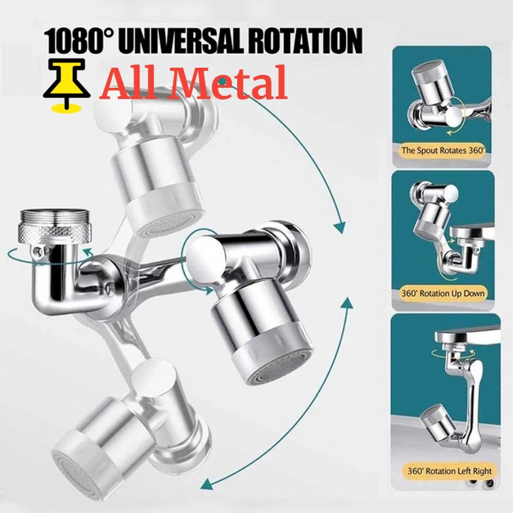 Tête de pulvérisation universelle pour robinet en métal Extension de robinet Rotation à 1440° Aérateur de robinet de cuisine Extenseur de pulvérisateur d'évier à 1080°