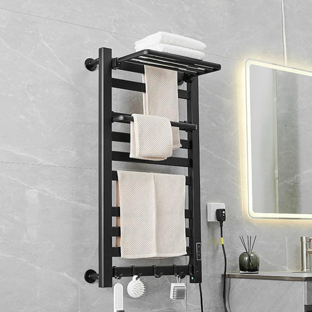 Porte-serviettes chauffant électrique intelligent noir Radiateur thermique moderne pour un séchage efficace des vêtements dans les salles de bains