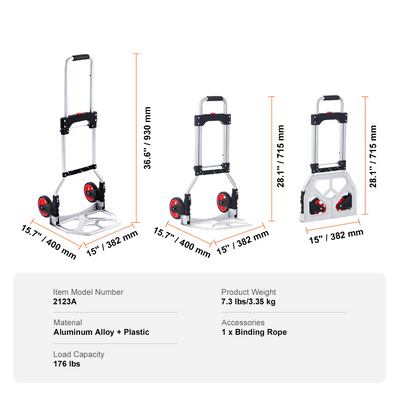176/275/309 lbs Folding Hand Truck Portable Cart Dolly with Telescoping Handle and Binding Rope for Moving Warehouse