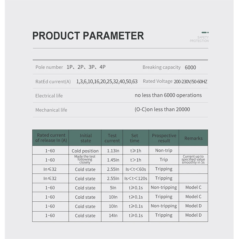 MCB courbe C 230/400V~ 50HZ/60HZ Disjoncteur miniature 1P 2P 3P 4P 3A 6A 10A 16A 20A 25A 32A 40A 50A 63A