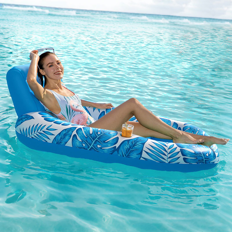 Chaise longue gonflable pour piscine pour adultes – Fauteuil inclinable flottant avec porte-gobelet, radeau flottant en PVC épais pour bronzer, se détendre et se prélasser dans la piscine, la plage ou le lac