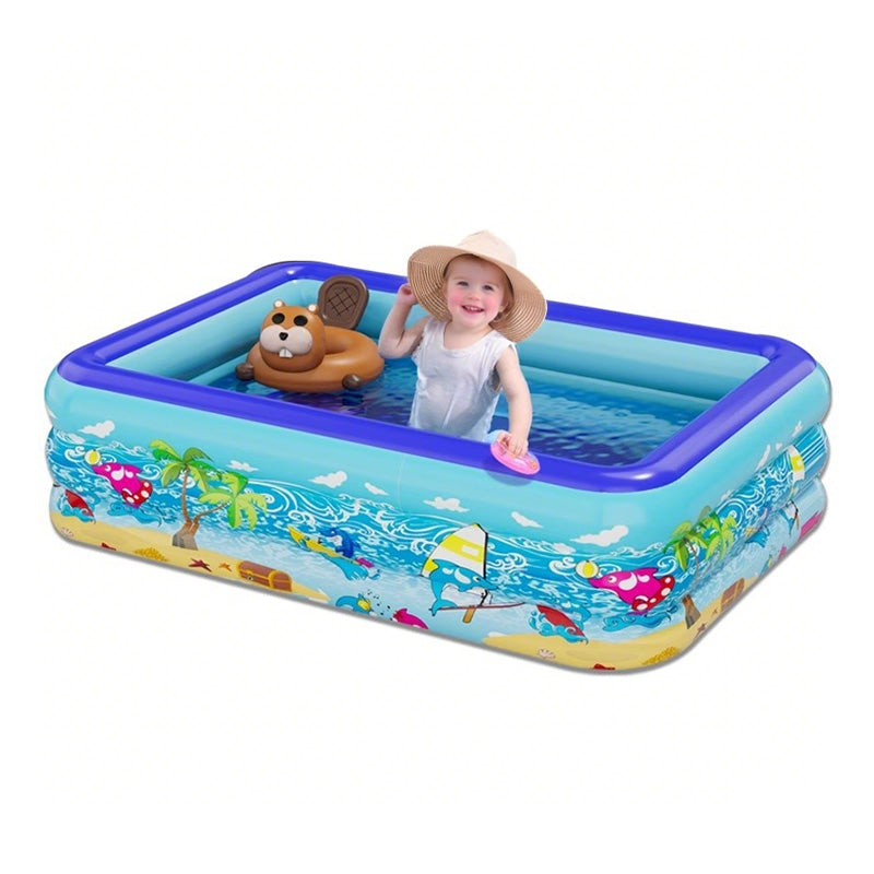 110-180CM Kids Inflatable Swimming Pool, Cartoon-Style PVC Blow-Up Pool for Summer Fun