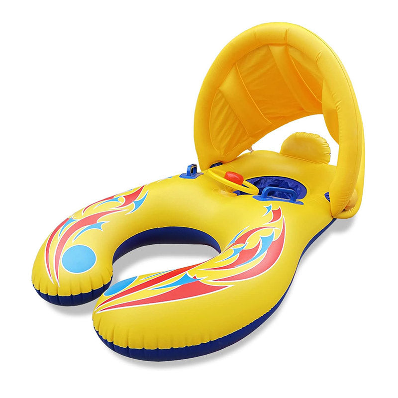 Siège d’eau pour piscine à thème sportif jaune pour enfants avec volant et coussin.