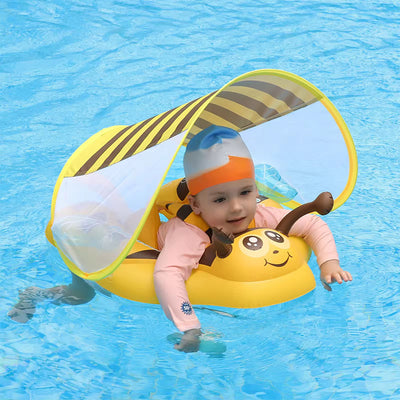 Yellow Bee Baby Float Ring with Sunshade ¨C Soft Seat Pool Ring for Summer Fun