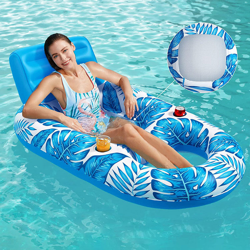 Chaise longue gonflable pour piscine pour adultes – Fauteuil inclinable flottant avec porte-gobelet, radeau flottant en PVC épais pour bronzer, se détendre et se prélasser dans la piscine, la plage ou le lac