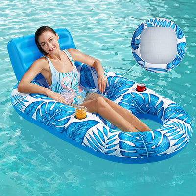 Aufblasbarer Pool-Loungesessel für Erwachsene, schwimmender Liegestuhl mit Getränkehalter, verdickter PVC-Wasserfloat für Entspannung und Sonnenbaden im Pool, am Strand oder See