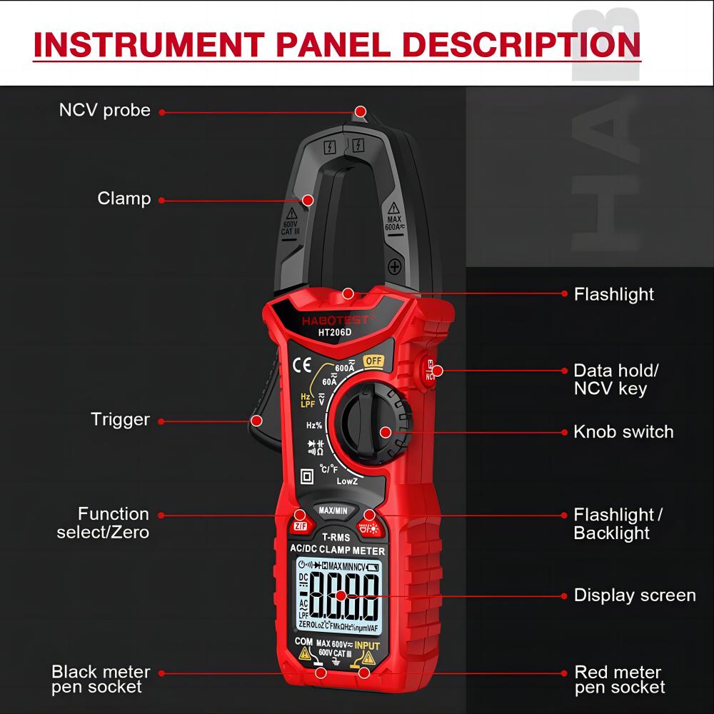 HABOTEST HT206 pince multimètre numérique courant cc/AC 600A multimètre ampèremètre testeur de tension voiture Amp Hz capacité NCV Ohm Test