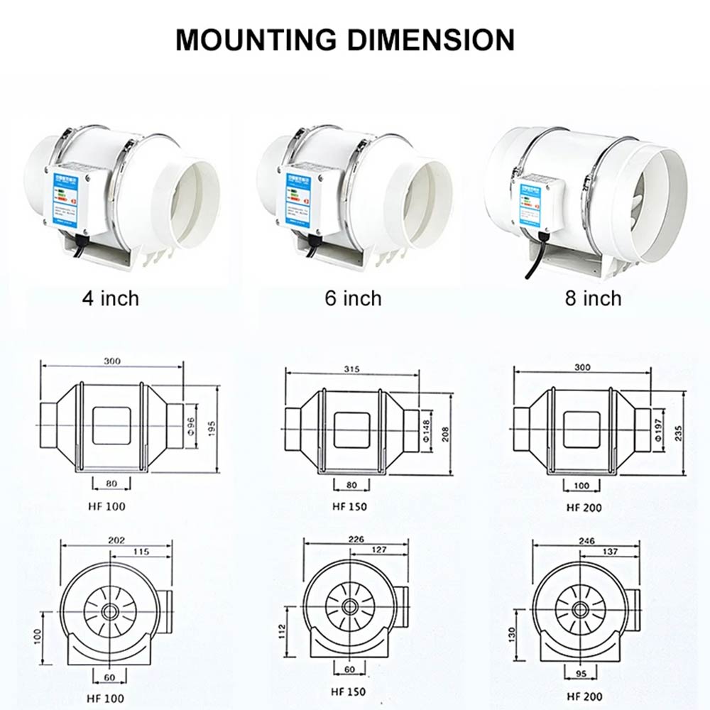 3"4"6"8" Exhaust Fan Home Silent Inline Pipe Duct Fan Bathroom 220V  Extractor Ventilation Kitchen Toilet Wall Air Cleaning