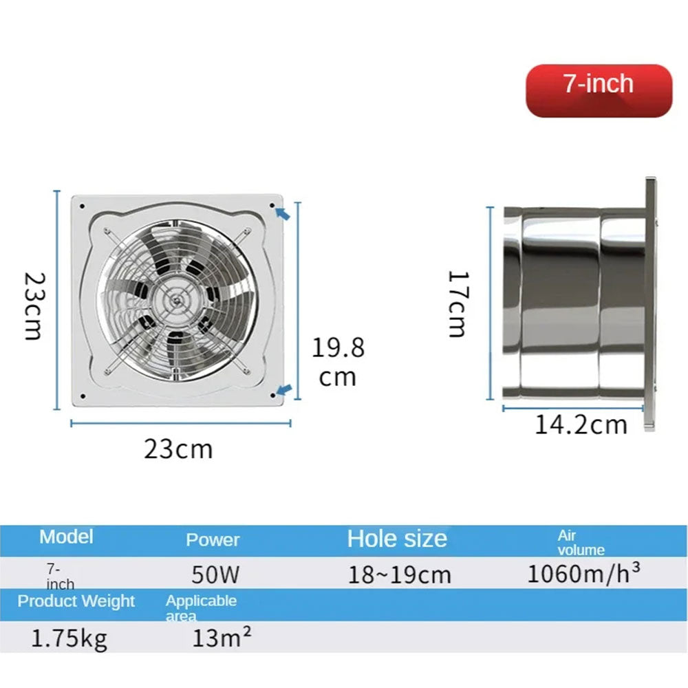 6/7/8inch Inline Extractor Exhaust fan Ventilation Pipe Fan Bathroom Kitchen Wall Window Stainless Steel Attic Ventilator