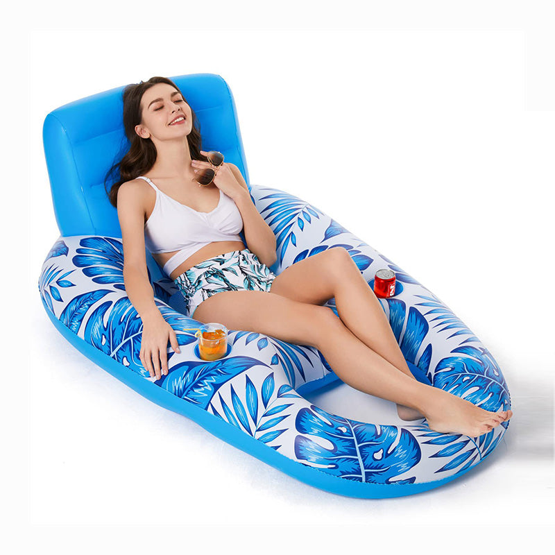 Chaise longue gonflable pour piscine pour adultes – Fauteuil inclinable flottant avec porte-gobelet, radeau flottant en PVC épais pour bronzer, se détendre et se prélasser dans la piscine, la plage ou le lac