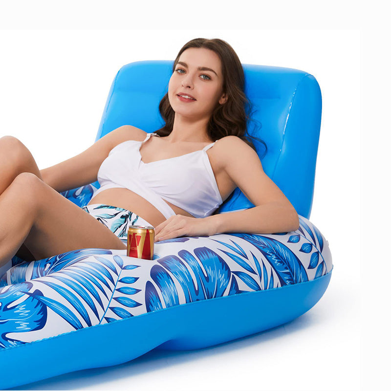 Chaise longue gonflable pour piscine pour adultes – Fauteuil inclinable flottant avec porte-gobelet, radeau flottant en PVC épais pour bronzer, se détendre et se prélasser dans la piscine, la plage ou le lac