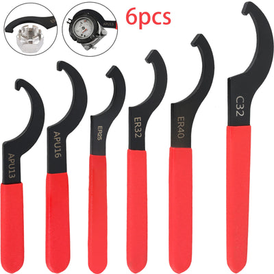 6Pcs Hook Wrenches Tools Set Hook C Sesign Spanner Anti Slip Rubber Handle for Round Nut Electrical Shock Adjustment Car Repair