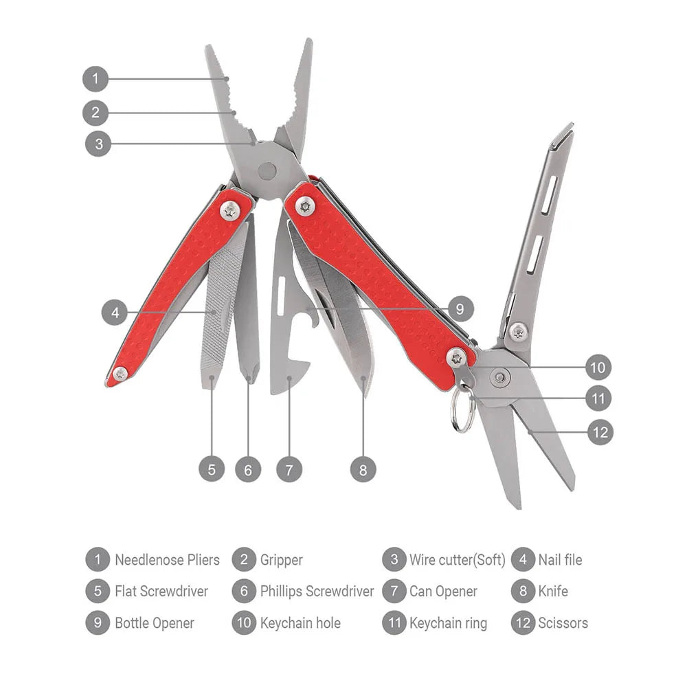 Mini phare rouge/vert 10 en 1, outil à main pliant multifonctionnel EDC, tournevis, Mini pince ouvre-bouteille pour l'extérieur