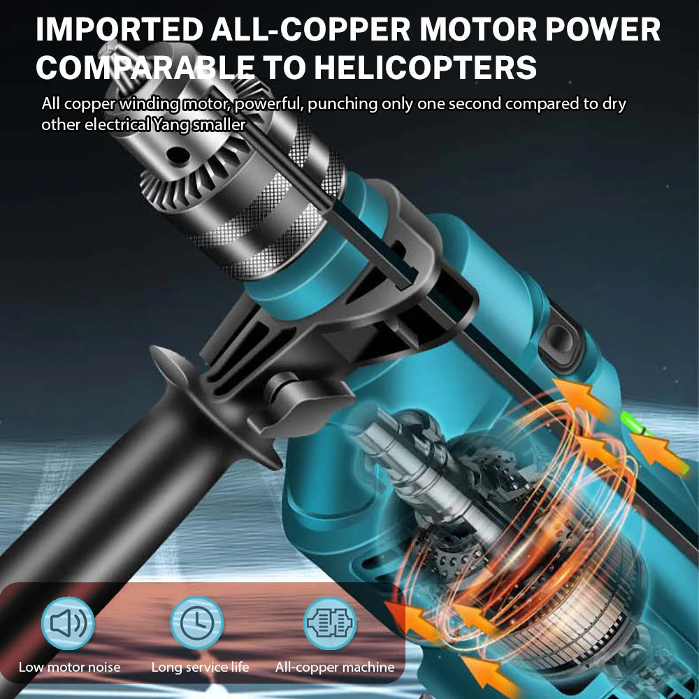 High Power 1500W Electric Impact Drill 220V for Wood, Metal, Stone & DIY Projects