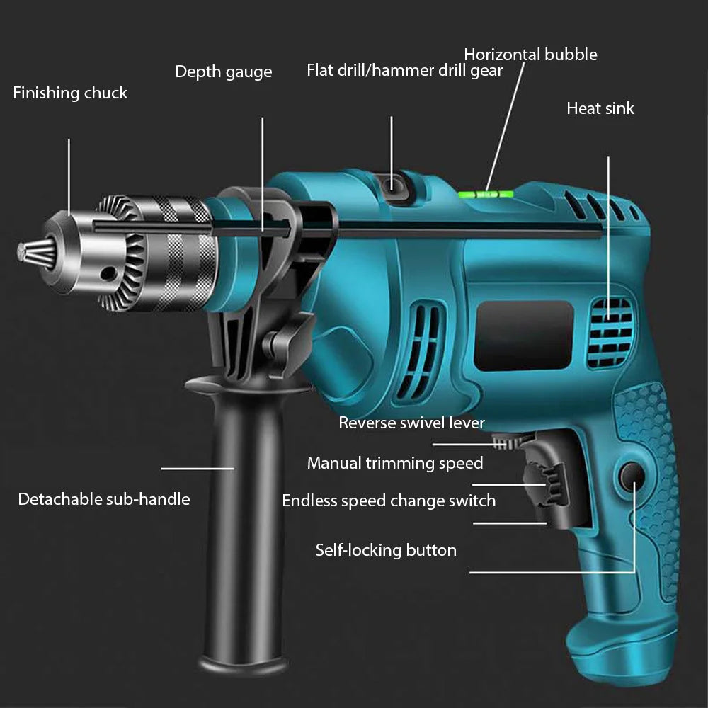 High Power 1500W Electric Impact Drill 220V for Wood, Metal, Stone & DIY Projects