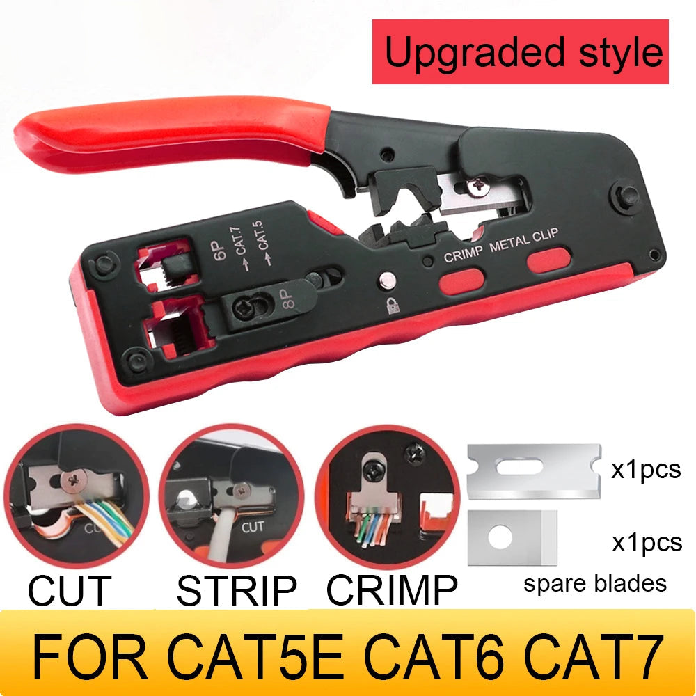 2024 RJ45 Crimping Tool Kit for CAT5-CAT8 Ethernet Cable with Stripper and Cutter