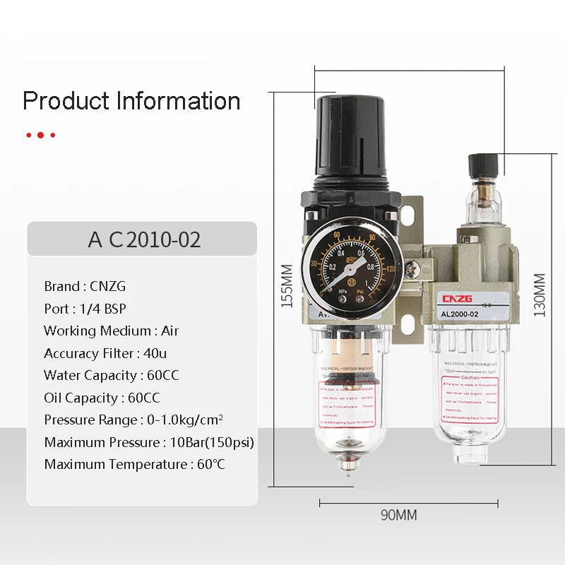 Régulateur de pression du filtre à air du compresseur Piège Séparateur d'huile et d'eau pneumatique Pompe Drainage manuel Alimentation AC2010-02 Type SMC