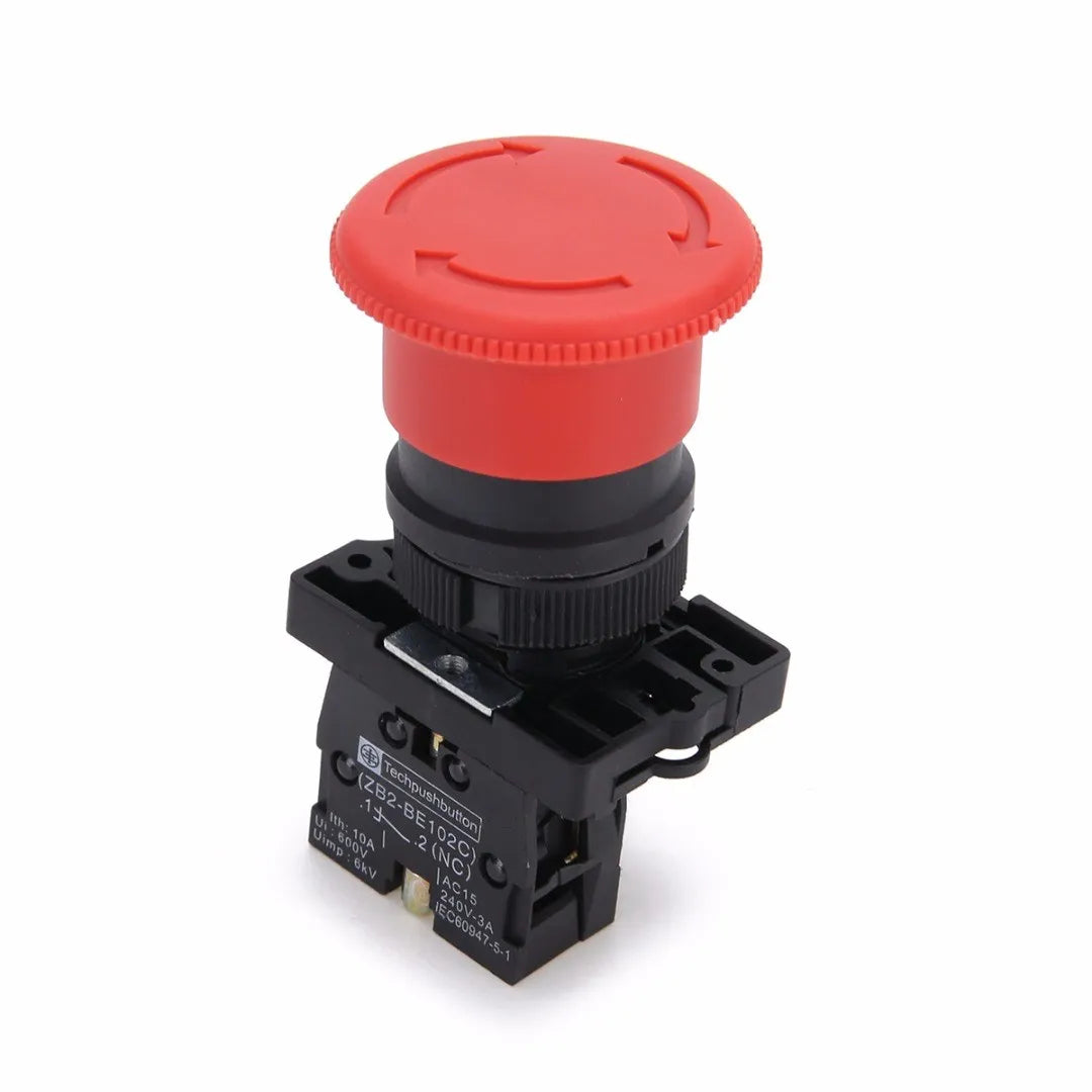220V 10A Bouton-poussoir champignon rouge NC d'arrêt d'urgence Interrupteur de commande de démarreur électrique
