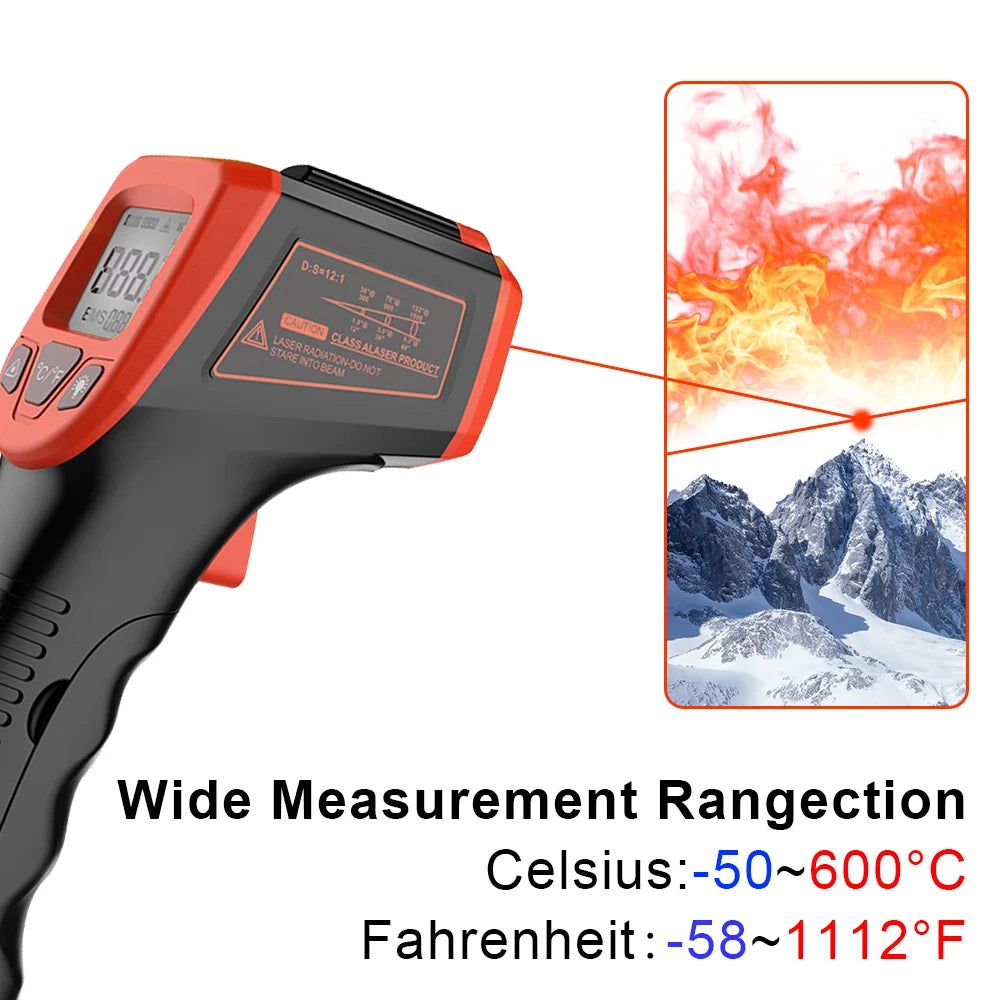 Pistolet thermomètre infrarouge sans contact avec écran LCD et pointeur laser