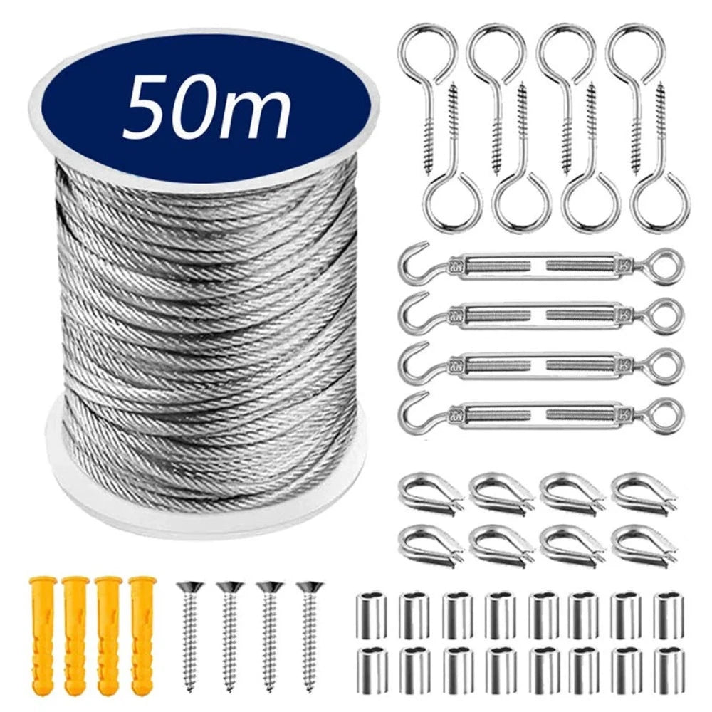 Câble souple en corde à fil d'acier enduit de PVC de 15/25/30/50 mètres, corde à linge en acier inoxydable transparent, diamètre 2mm Kit