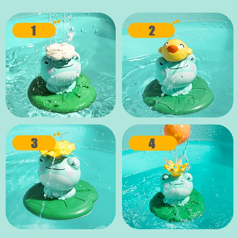 Electric Water Spray Frog Bath Toy with 6-Piece Set and Adjustable Sprinkler Effects