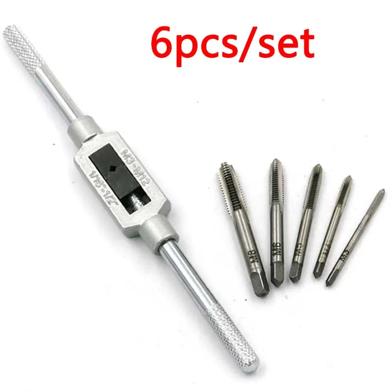 3F Jeu de tarauds métriques à filetage manuel M3 M4 M5 M6 M8 avec clé à taraud réglable 1/16-1/4"