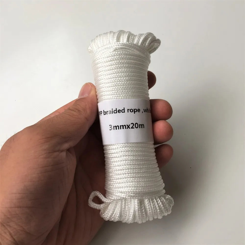 1pc 3mmx20m Polypropylene Braided Rope White Hangtag Clothesline Home Decoration Garden Accessories Outdoor Camping Rope