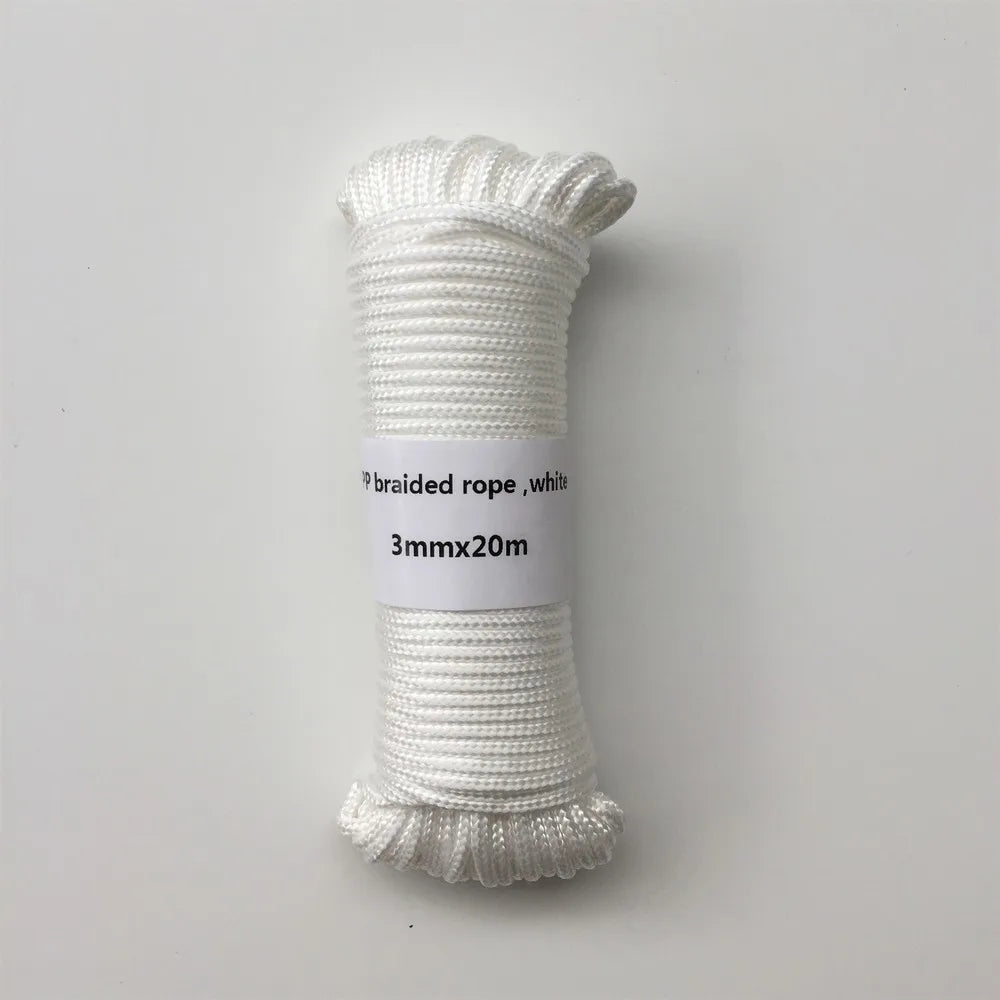 1pc 3mmx20m Polypropylene Braided Rope White Hangtag Clothesline Home Decoration Garden Accessories Outdoor Camping Rope