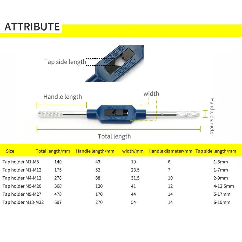 1Pcs Accessoire de porte-clé à main réglable pour tarauds et filières, outils de taraudage M1-M32