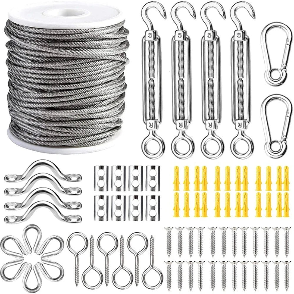 Câble souple en corde à fil d'acier enduit de PVC de 15/25/30/50 mètres, corde à linge en acier inoxydable transparent, diamètre 2mm Kit