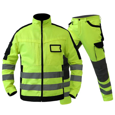 Fluorescent Jaune Vêtement de Travail de Sécurité : Uniforme à Bandes Réfléchissantes Haute Visibilité avec Multi-Poches