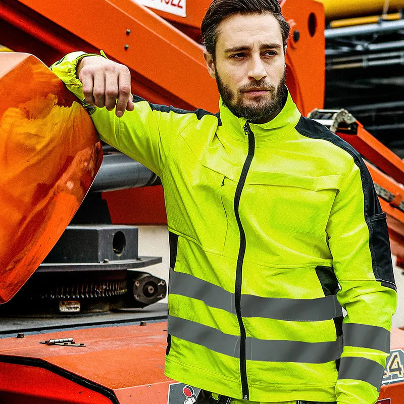 Fluorescent Jaune Vêtement de Travail de Sécurité : Uniforme à Bandes Réfléchissantes Haute Visibilité avec Multi-Poches