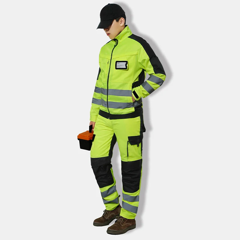 Fluorescent Jaune Vêtement de Travail de Sécurité : Uniforme à Bandes Réfléchissantes Haute Visibilité avec Multi-Poches