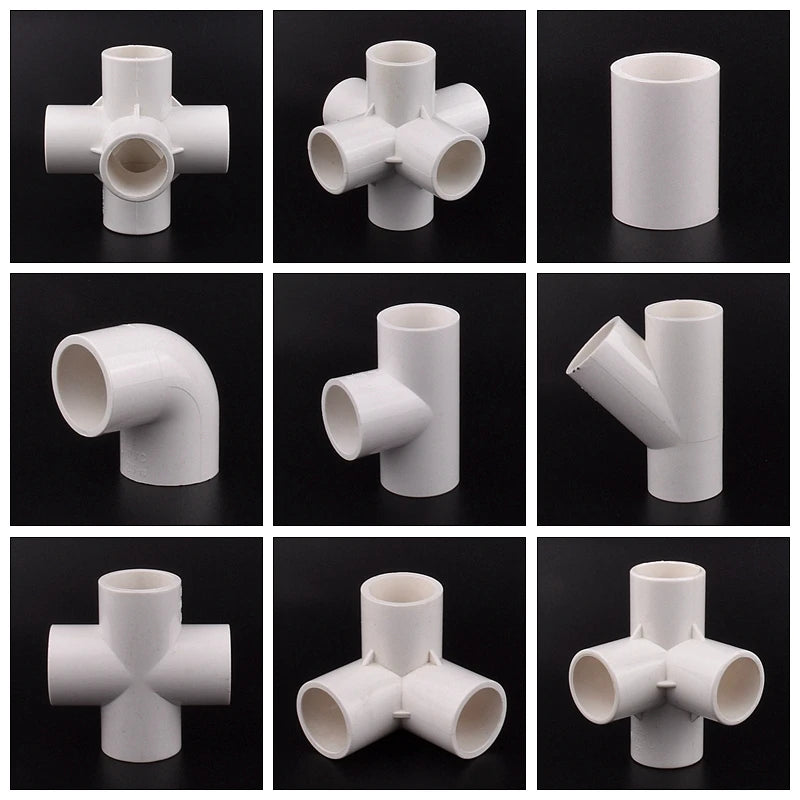 White PVC Multi-Way Connector: 20~50mm Water Pipe Fittings for Garden, Aquarium, and Tank Supplies