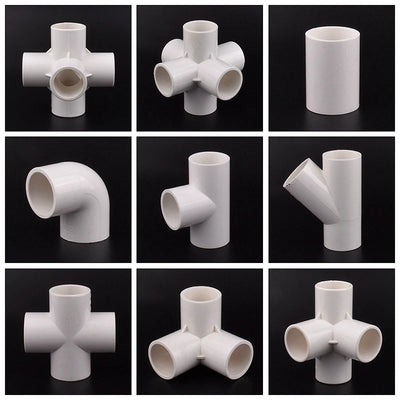 Weißer PVC-Mehrwegeverbinder: 20–50 mm Wasserrohrverbindungen für Garten-, Aquarium- und Tankzubehör.