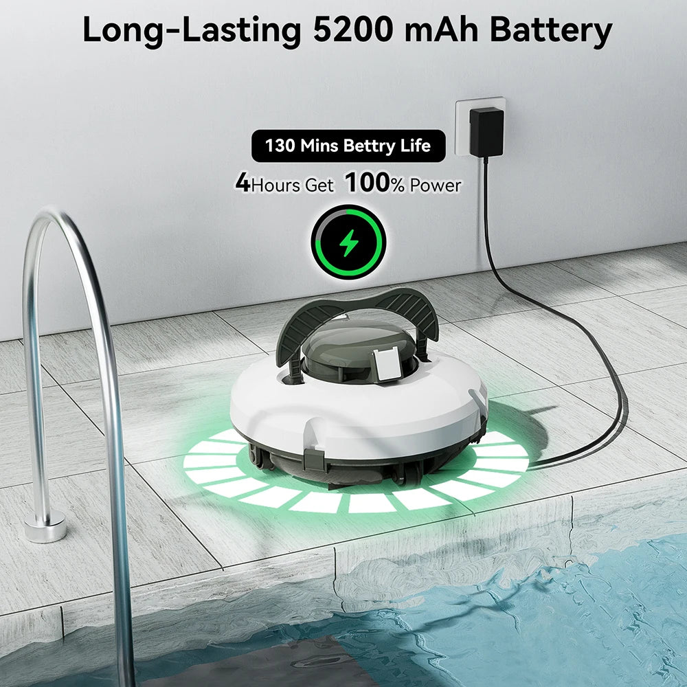 Cordless Robotic Pool Cleaner Self Parking 130 Minute Runtime for Swimming Pools up to 1076 Square Feet with 18 Degree Slope Climbing