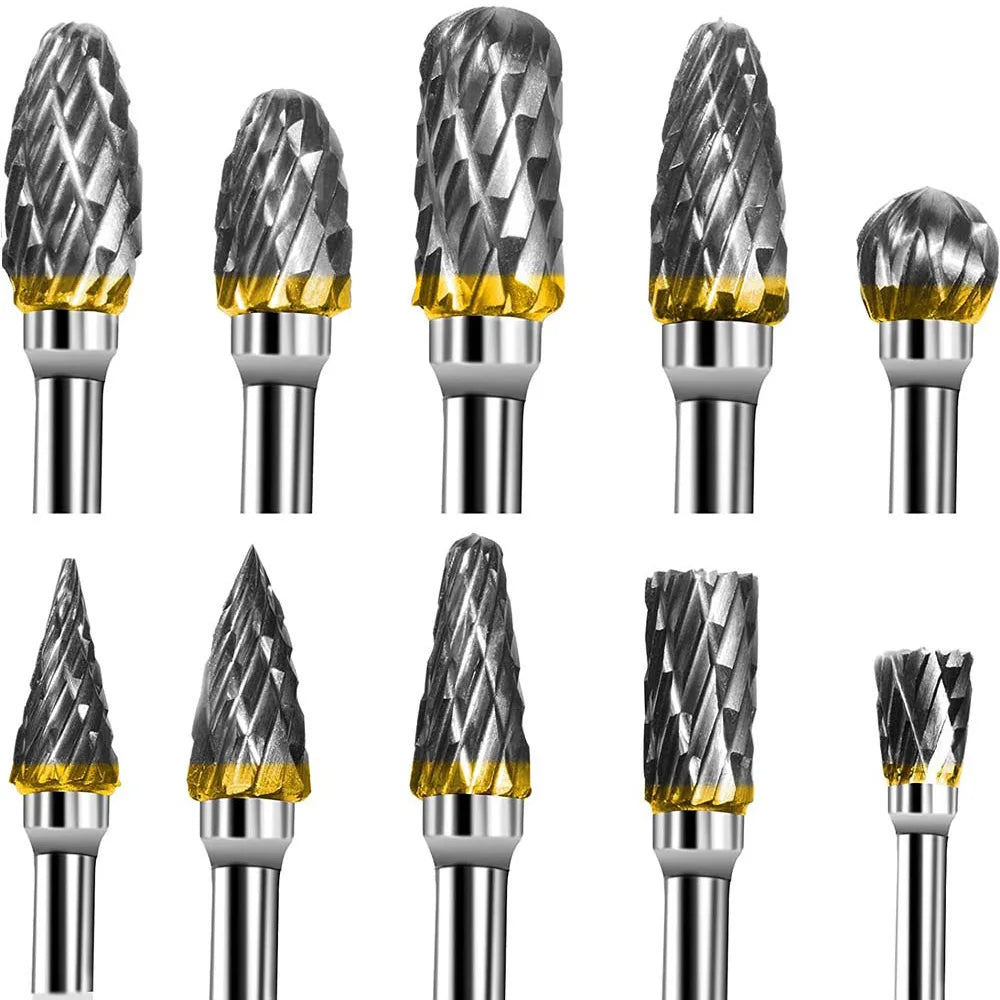 Jeu de fraises en acier au tungstène, outils rotatifs à tige de 3mm, coupe diamant, 10 pièces