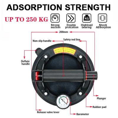 Ventosa de vacío con capacidad de carga de 250 Kg, ventosa de vacío de 8 pulgadas para levantamiento manual de granit, azulejos y vidrio