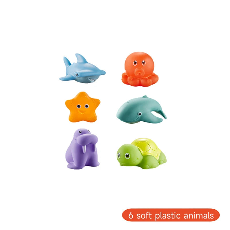 Baby Bath Fishing Toy Set with Floating Fish and Frog Net for Ages 0-6 Years