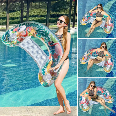 U Shaped Flamingo Inflatable Floating Chair Pool Hammock Lounge Bed for Adults and Kids Durable PVC Water Float for Pool Lake and Beach Parties
