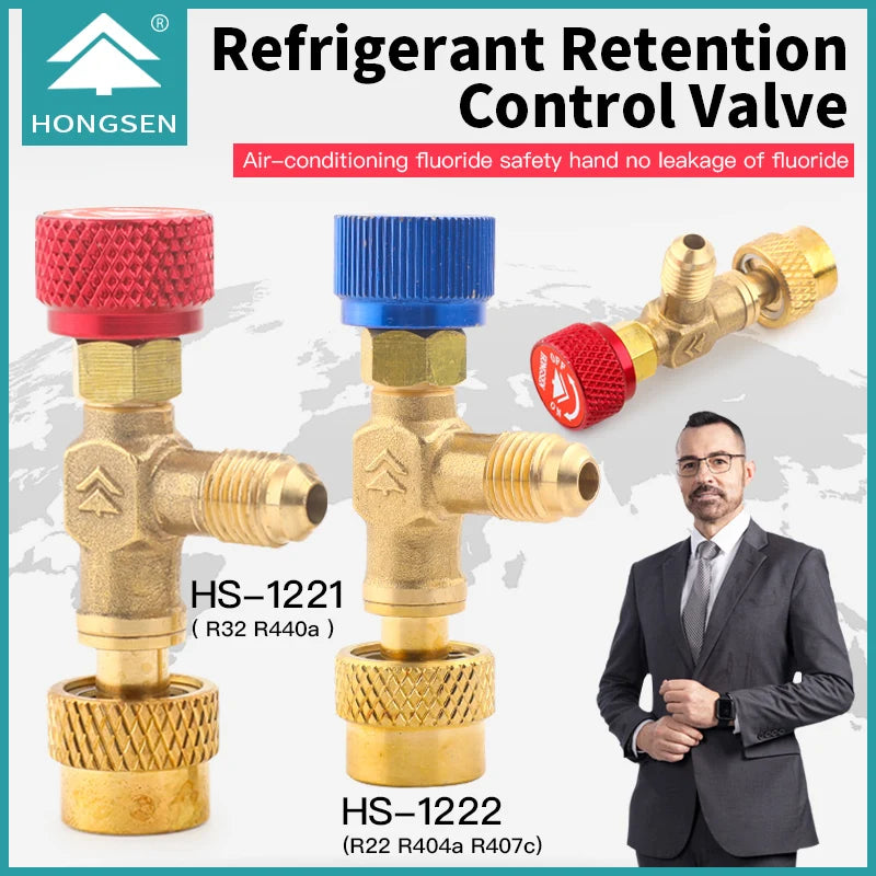 HS R410a R22 Outil de réfrigération Adaptateur de valve de sécurité pour climatisation Raccord d'adaptateur en cuivre pour charge de réfrigération R410A