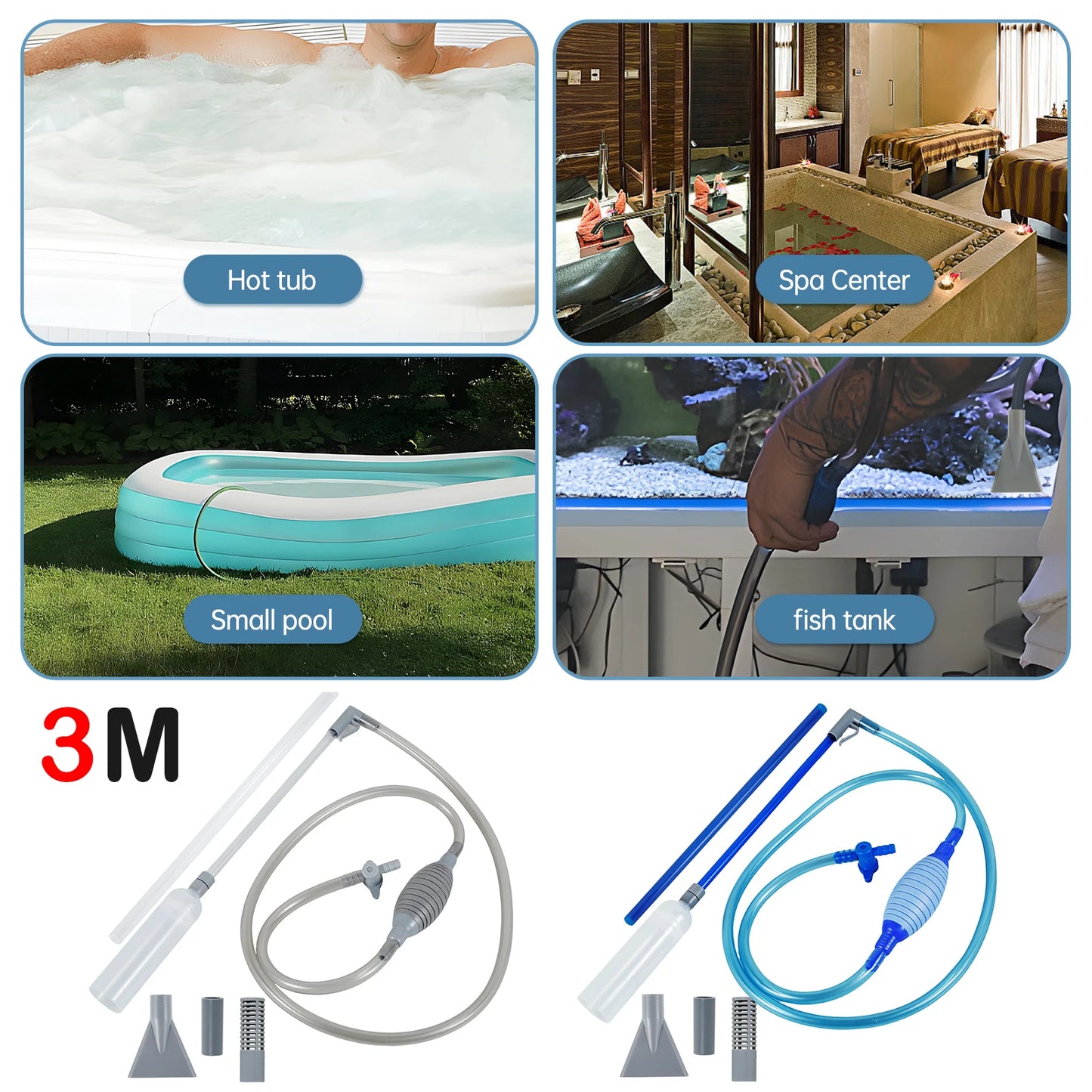 Hot Tub Vacuum Cleaner 10ft Swimming Pool Vacuum Cleaner with Strong Suction Fish Tank Cleane