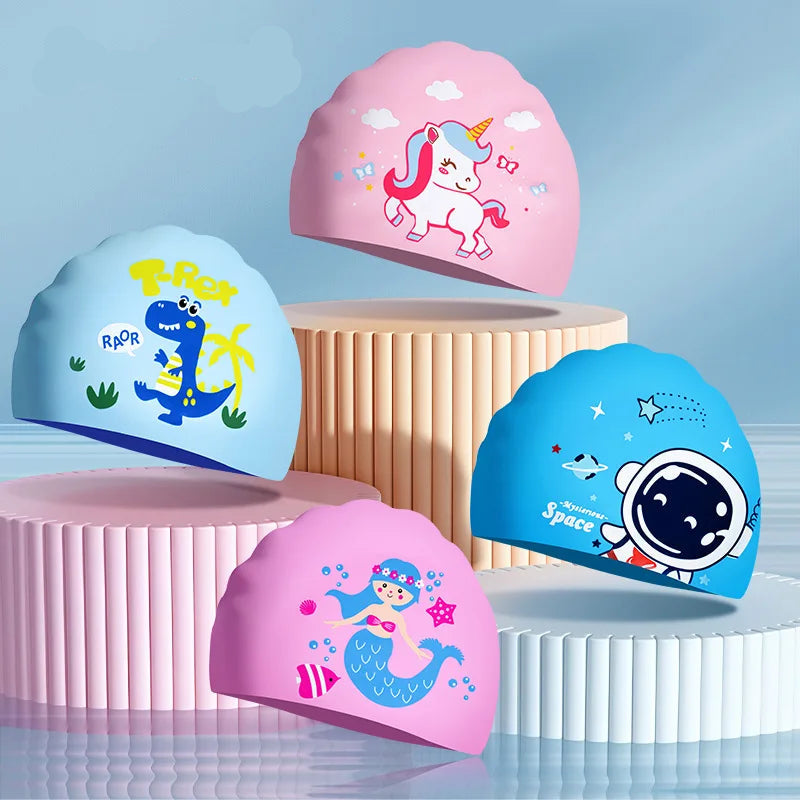 Children's Cartoon Silicone Swimming Cap - Waterproof & Comfortable