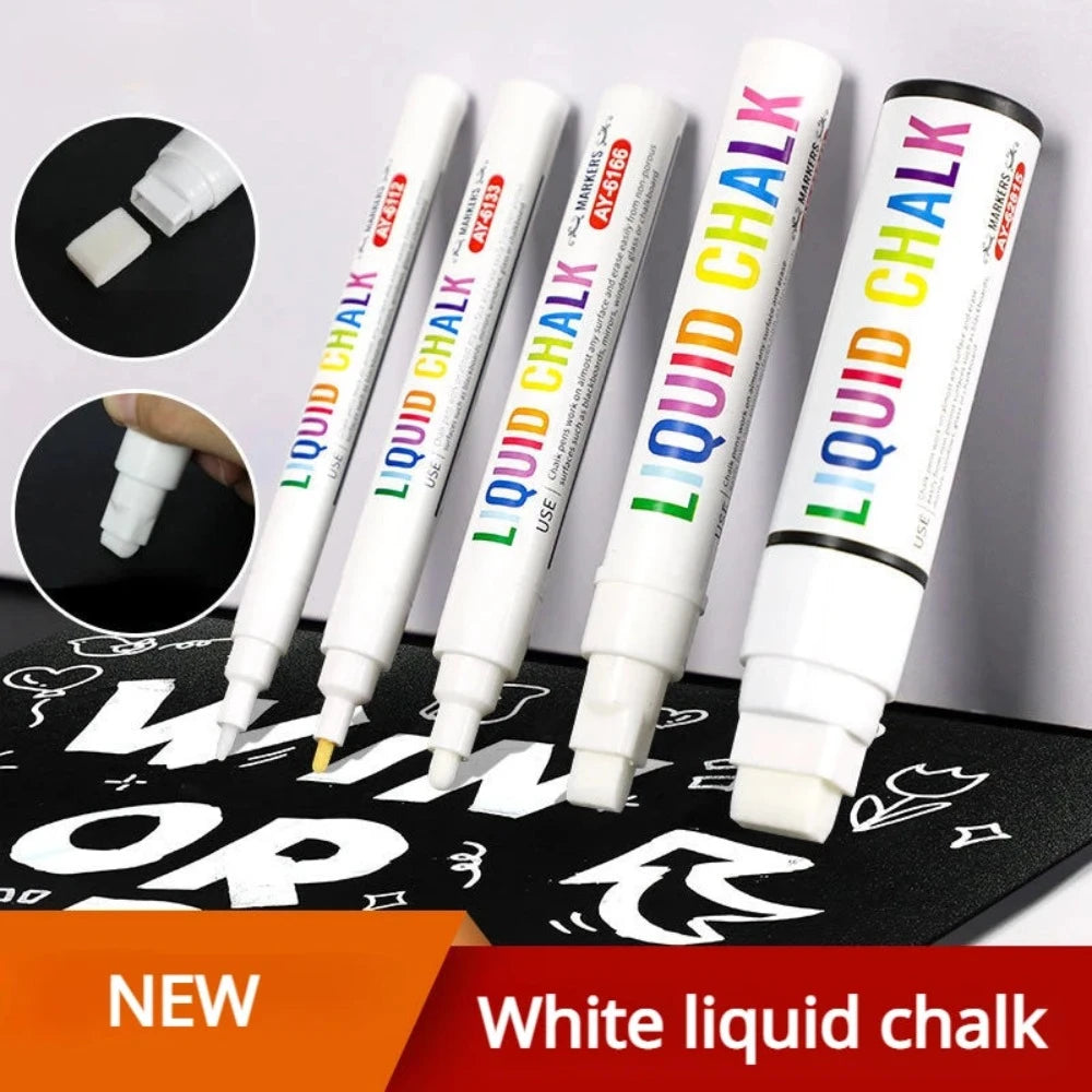 Weißes Flüssigkreide-Set, Whiteboard-Stift, Markierstift, Werbe-LED-Leuchttafel-Stift, mit Wasser löschbarer Markierstift