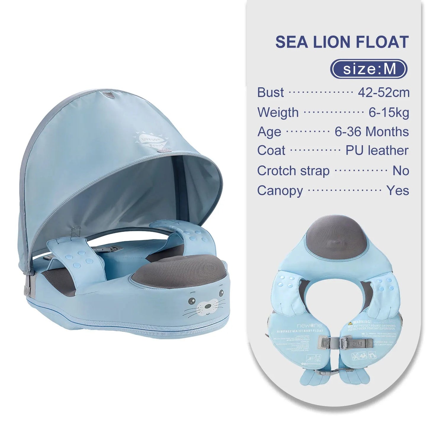 Salvagente per Bambini 6 Mesi – 7 Anni con Tettuccio Rimovibile – Non Gonfiabile, Comodo e Protettivo