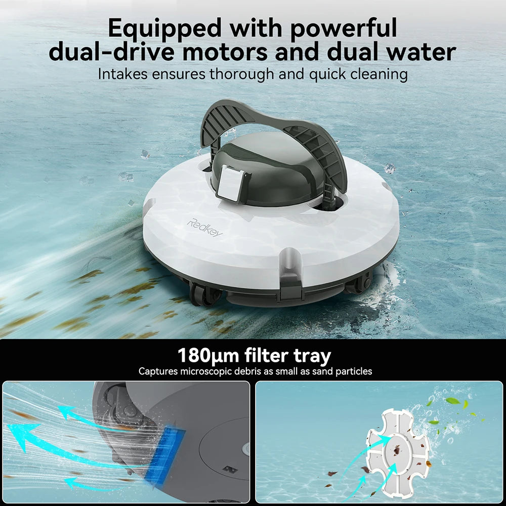 Cordless Robotic Pool Cleaner Self Parking 130 Minute Runtime for Swimming Pools up to 1076 Square Feet with 18 Degree Slope Climbing