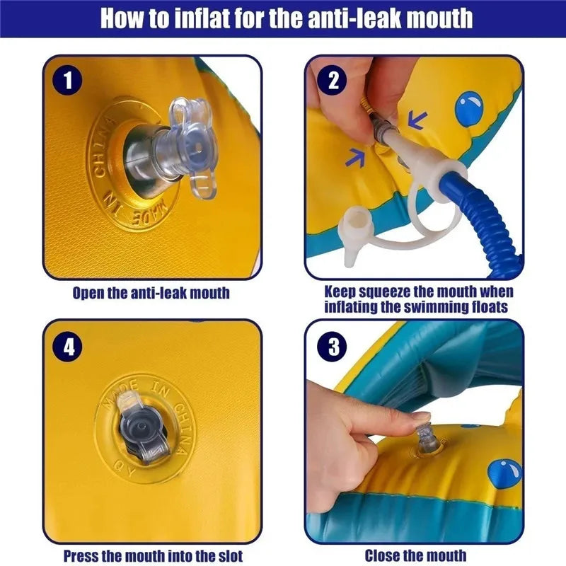 Siège d’eau pour piscine à thème sportif jaune pour enfants avec volant et coussin.