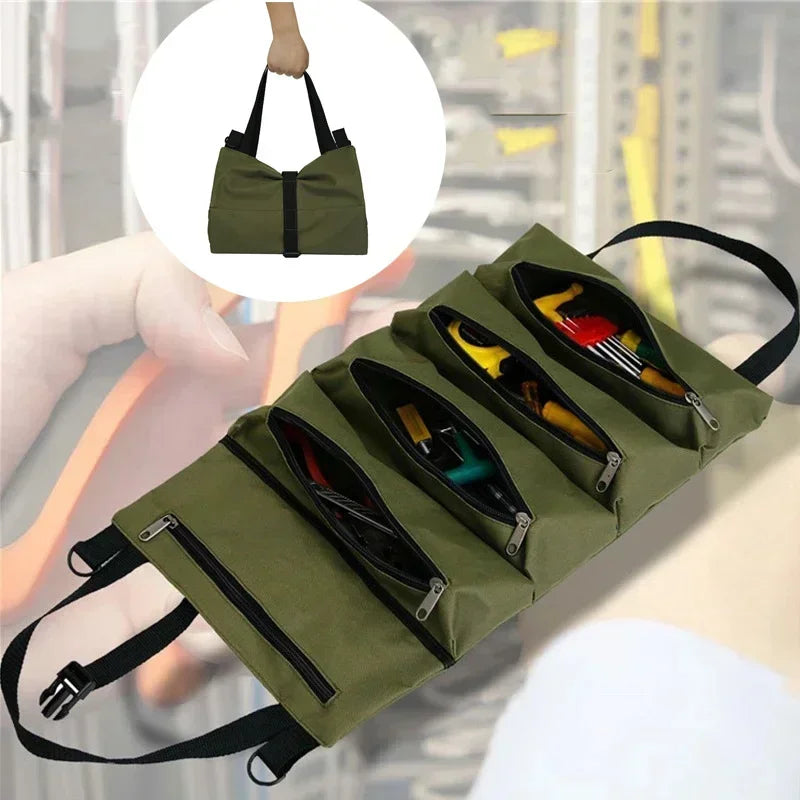 Portable Roll Up Oxford Tool Organizer Bag Multi Pocket Small Tool Pouch for Handyman Electrician DIY Use