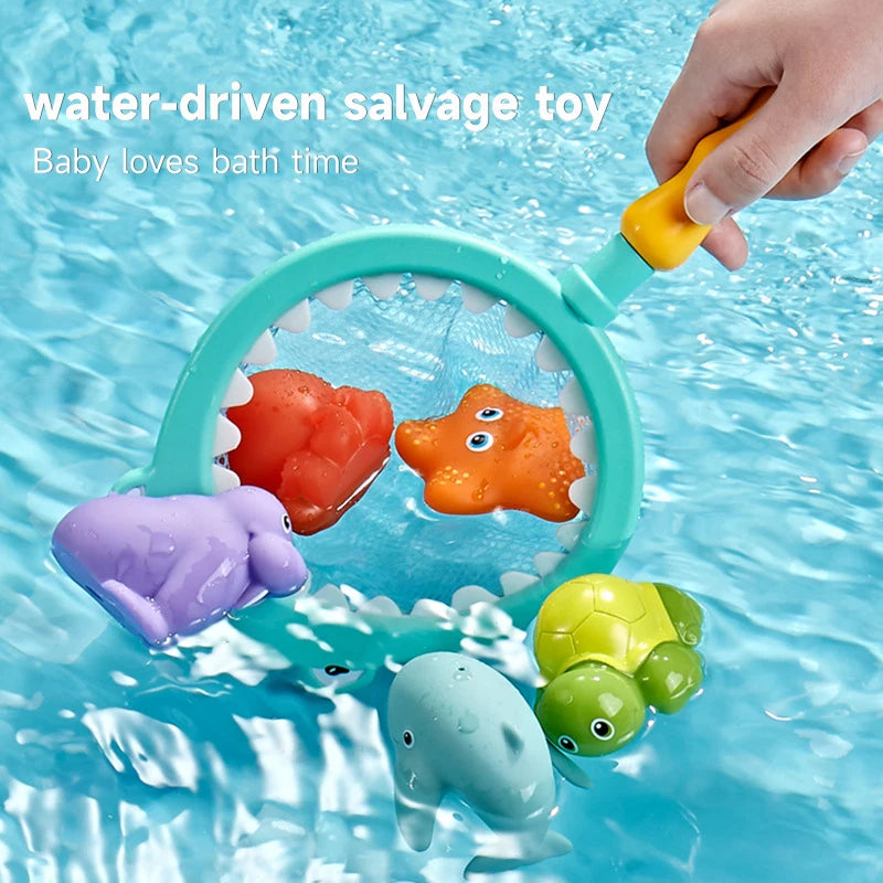 Baby Bath Fishing Toy Set with Floating Fish and Frog Net for Ages 0-6 Years